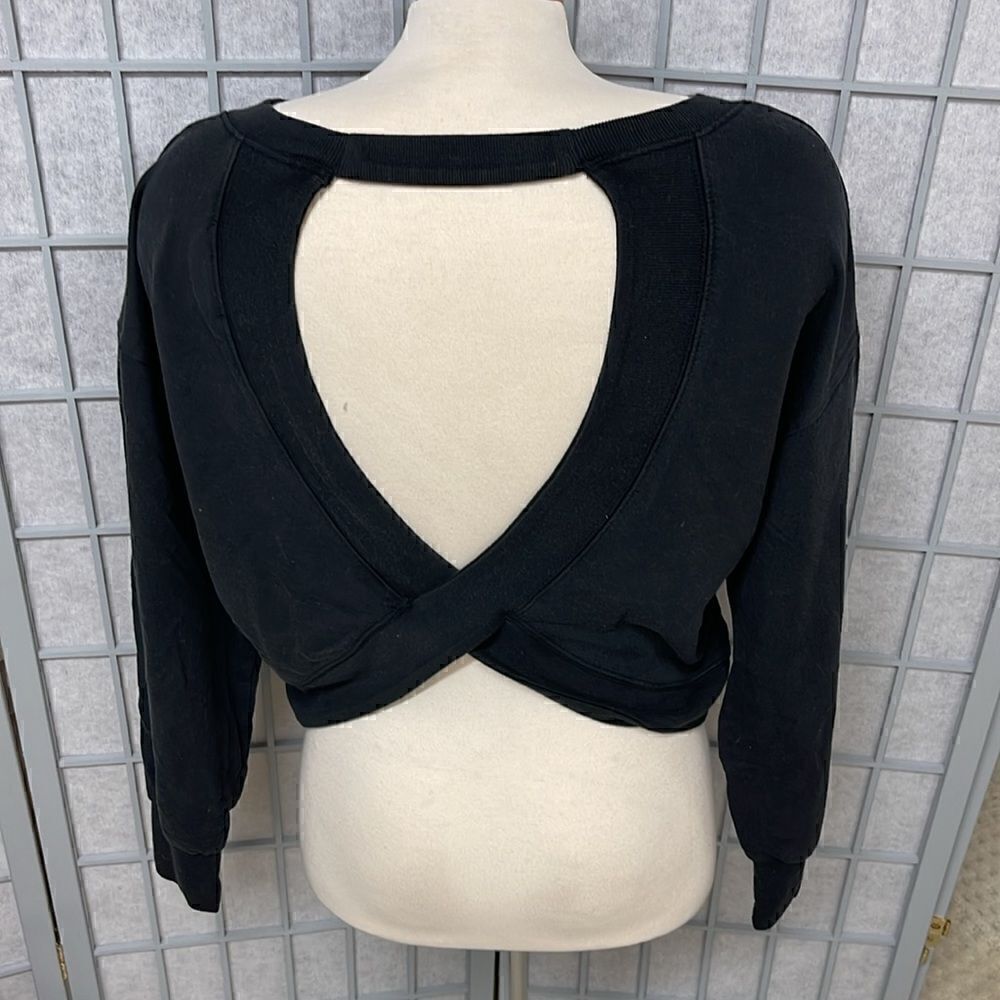Athleta Open Back Sweatshirt, Black, Extra Small - Picture 2 of 7